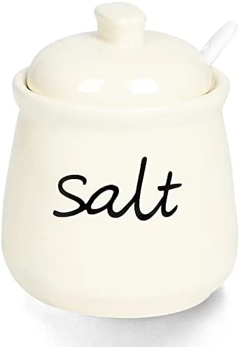 Ceramic Salt Bowl With Lid And Spoon 12oz (White) 7 Ceramic Salt Bowl With Lid And Spoon 12oz (White) - Image 7