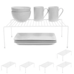 Smart Design Cabinet Storage Shelf Rack - Set Of 6 - Large - 8.5 X 16 Inch - Steel Metal Wire - Rust Resistant Coating - Dish, Counter And Pantry Organization - Kitchen - White