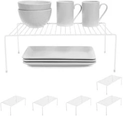 Smart Design Cabinet Storage Shelf Rack - Set Of 6 - Large - 8.5 X 16 Inch - Steel Metal Wire - Rust Resistant Coating - Dish, Counter And Pantry Organization - Kitchen - White -Peugeot Shop 31AyhWCa2wL. AC
