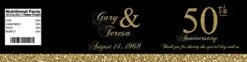 100 50th Anniversary Black With Gold Party Water Bottle Labels 8"x2"
