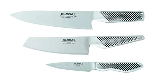 Global 3 Piece Set With Chef's, Vegetable And Paring Knife, 1 Pack, Stainless Steel 1 Global 3 Piece Set With Chef's, Vegetable And Paring Knife, 1 Pack, Stainless Steel