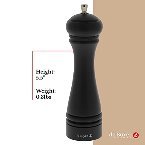 De Buyer JAVA Salt Mill, Matte Black - 8.25” - Stainless Steel & Beechwood - Includes Knob To Adjust Grind Size - Corrosion Resistant - Made In France 4 De Buyer JAVA Salt Mill, Matte Black - 8.25” - Stainless Steel & Beechwood - Includes Knob To Adjust Grind Size - Corrosion Resistant - Made In France - Image 4