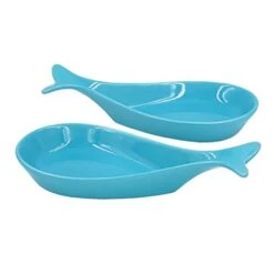 2PC Fish Spoon Rest Ceramic For Kitchen, Blue 9" X 4.5"