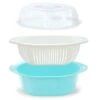 3 In 1 Dish Tub And Colander Set With Lid, Vegetable Washer With Bowl, Dishpan Strainer Basket Lettuce Washer And Dryer - Water Drain And Compact Storage(Blue) - 4 Quarts
