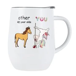 Vacuum Insulated Coffee Mug Funny Women 40th Birthday Gifts For Friends/Coworker/Mom/Aunt/Sister, 12oz Unicorn Design Mug With Lid & Box
