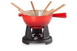 Le Creuset Enameled Cast Iron Cheese Fondue Set, 2-Quart, Cherry