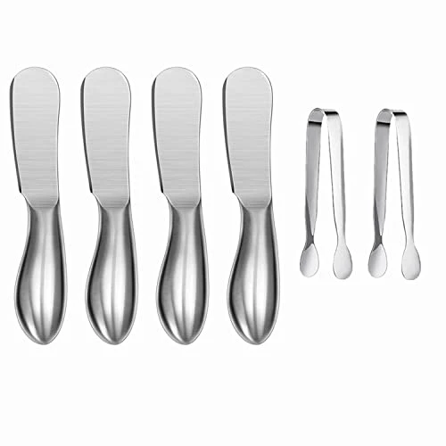 Spreader Knife Set,6-Piece Cheese And Butter Spreader Knives,Mini Serving Tongs,Stainless Steel Multipurpose Butter Knives (Silver) 1 Spreader Knife Set,6-Piece Cheese And Butter Spreader Knives,Mini Serving Tongs,Stainless Steel Multipurpose Butter Knives (Silver)
