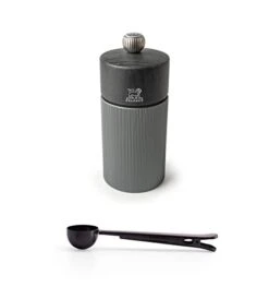 Peugeot Line Manual Salt Mill Carbon Graphite Aluminum, 12 Cm - 4.75" With Stainless Steel Spice Scoop/Bag Clip (Salt Mill W/ Scoop)