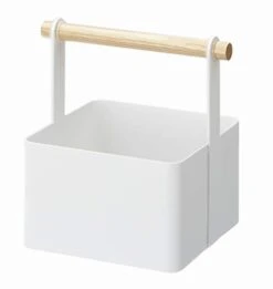 Yamazaki AMAZAKI Home 2507 Storage Basket-Dual Handle Organizer, One Size, White & Storage Basket - Wood Handle Organizer, White, White, Small -Peugeot Shop 31HEee0Q4ZL
