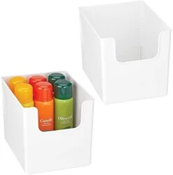 Modern Wide Plastic Open Front Dip Storage Organizer Bin Basket For Kitchen Organization - Shelf, Cupboard, Cabinet, And Pantry Organizing Decor - Ligne Collection - 2 Pack - Clear -Peugeot Shop 31HVECapExL. AC