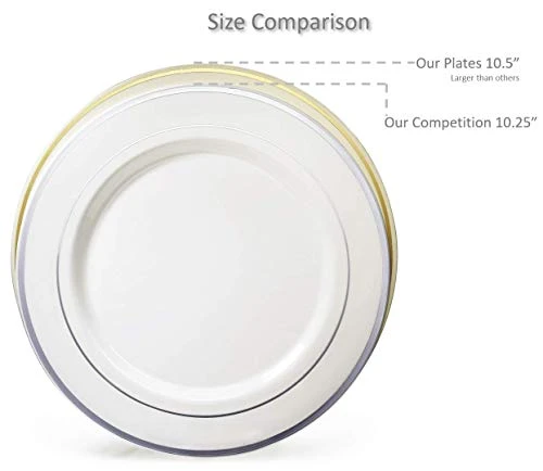 " OCCASIONS " 600 Pcs Set & 120 Guest Wedding Disposable Plastic Plate & Silverware Combo Set (Ivory & Gold Rim Plates, Gold Silverware) 4 " OCCASIONS " 600 Pcs Set & 120 Guest Wedding Disposable Plastic Plate & Silverware Combo Set (Ivory & Gold Rim Plates, Gold Silverware) - Image 4