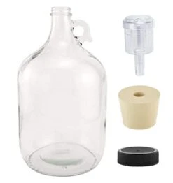 1 Gallon Glass Fermenting Jug With Handle, 6.5 Rubber Stopper, 2-Piece Airlock, Black Plastic Lid - Set Of 1