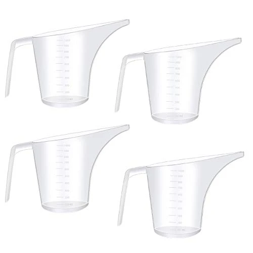 Ireboomoon 4 Pack Plastic Funnel Pitcher,Large Capacity Long Spout Measuring Cup For Bakeware Molds,Pancake,Batter,Muffin,Cakes,Soap Making(4 Cups/32 Ounces/1000 Ml) 1 Ireboomoon 4 Pack Plastic Funnel Pitcher,Large Capacity Long Spout Measuring Cup For Bakeware Molds,Pancake,Batter,Muffin,Cakes,Soap Making(4 Cups/32 Ounces/1000 Ml)