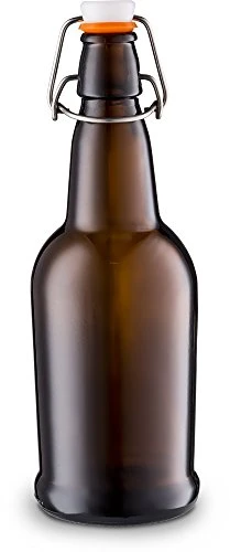 Home Brewing Glass Beer Bottle With Easy Wire Swing Cap & Airtight Rubber Seal -Amber- 16oz - Case Of 12 - By Tiabo