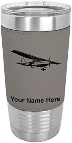 20oz Vacuum Insulated Tumbler Mug, High Wing Airplane, Personalized Engraving Included (Faux Leather, Rustic) -Peugeot Shop 31IiFLInSqL. AC