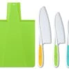Kids Kitchen Knife And Foldable Cutting Board Set: Children's Cooking Knives In 3 Sizes & Colors/Firm Grip, Serrated Edges, BPA-Free Kids' Knives/Safe Lettuce And Salad Knives… (Green)