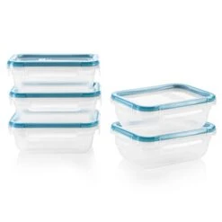 Total Solution 10-Pc Plastic Food Storage Containers Set With Lids, 3-Cup Rectangle Meal Prep Container, Non-Toxic, BPA-Free Lids With 4 Locking Tabs, Microwave, Dishwasher, And Freezer Safe