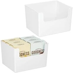 Modern Wide Plastic Open Front Dip Storage Organizer Bin Basket For Kitchen Organization - Shelf, Cupboard, Cabinet, And Pantry Organizing Decor - Ligne Collection - 2 Pack - Clear -Peugeot Shop 31KwPqobchL. AC