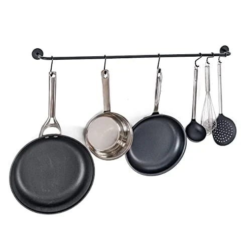 Greenco Pot And Pan Wall Mounted Rail Hanger Racks| Cookware Set And Storage Organization| 15-Hook Hanging Rack | Black Pots And Pans Organizer | Great For Kitchen Shelf 1 Greenco Pot And Pan Wall Mounted Rail Hanger Racks| Cookware Set And Storage Organization| 15-Hook Hanging Rack | Black Pots And Pans Organizer | Great For Kitchen Shelf