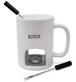 Personal Fondue Mugs Set Of 2 | Ceramic Mugs For Chocolate Or Cheese | Includes Forks And Tealights| Double Vented (White) -Peugeot Shop 31LMJq1DVCL