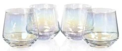 12 Fl Oz Electroplated Stemless Wine Glasses Set Of 4 With Rainbow Effect