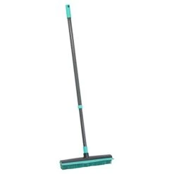 Indoor Extendable Rubber Bristle Brush Broom With Squeegee, Grey