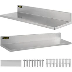 VEVOR 2 Pcs Stainless Steel Wall Shelf Max Load Capacity 44 Lbs, Shelf For Wall Mount 8.6'' X 24'' With Stand For Kitchen Living Room Garage Workshop Home And Commercial Use