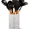 Marble Utensil Holder Set - Utensils Included - Flatware & Utensil Storage Organizer For Countertops, Pantry, Bathroom, Office & Center Table - Stylish Kitchen Counter Decor