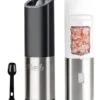 Battery Operated Gravity Electric Salt And Pepper Grinder Mill Set With White Light Stainless Steel One Hand Automatic Operation Refillable With Adjustable Coarseness (Black&white,2 Pack)