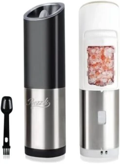 Battery Operated Gravity Electric Salt And Pepper Grinder Mill Set With White Light Stainless Steel One Hand Automatic Operation Refillable With Adjustable Coarseness (Black&white,2 Pack) -Peugeot Shop 31NNuoWIrIL. AC