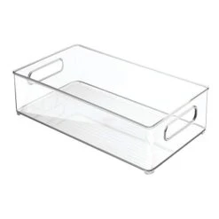 70530M3 Plastic Refrigerator And Freezer Storage Bin, Set Of 3, Clear, 3 Count & Fridge And Freezer Plastic Storage Organizer Tray With Handle, BPA-Free, Clear Drawer 8'' X 2'' X 14.5'', Clear
