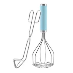 Potato Masher Set, 2Pack Stainless Steel Potato Masher & Heavy Duty Food Tongs, Kitchen Serving Scissors Tongs, Kitchen Tools For Mashing Avocado, Mashed Potatoes, Beans, Vegetables