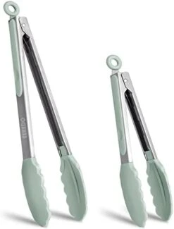 Kitchen Tongs, Stainless Steel Silicone Tongs For Cooking 600ºF High Heat-Resistant BBQ Grilling Locking Tongs, Set Of 2-9" And 12" Light Green -Peugeot Shop 31ODsmfi62L. AC