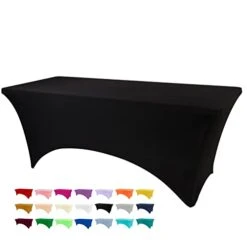 Stretch Spandex Table Cover, Fitted Table Clothes For 6 Foot Rectangle Tables, Black Table Cloths For Parties, Banquet And Festival (Black, 6FT)