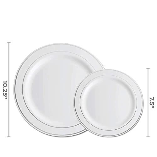 700 Piece Silver Dinnerware Set - 200 Silver Rim Plastic Plates - 300 Silver Plastic Silverware - 100 Silver Plastic Cups - 100 Linen Like Silver Napkins, 100 Guest Disposable Silver Dinnerware Set 3 700 Piece Silver Dinnerware Set - 200 Silver Rim Plastic Plates - 300 Silver Plastic Silverware - 100 Silver Plastic Cups - 100 Linen Like Silver Napkins, 100 Guest Disposable Silver Dinnerware Set - Image 3