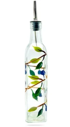 Glass Olive Branch Oil / Vinegar Glass Cruet For Kitchen, 16 Oz Olive Oil Dispenser With Stainless Steel Spout For Easy Pouring