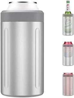 4 In 1 Slim Can Cooler For 12 OZ Skinny Can, Regular Can & Beer Bottle, Keep Cold For 6 Hours, Double Walled Stainless Steel Vacuum Beverage Can Insulator(Black) -Peugeot Shop 31Ps36Fq0L. AC