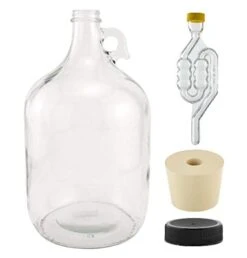 - 1G-38-ST-TB-1 1 Gallon Glass Fermenting Jug With Handle, 6.5 Rubber Stopper, Twin Bubble Airlock, Black Plastic Lid (Set Of 1)