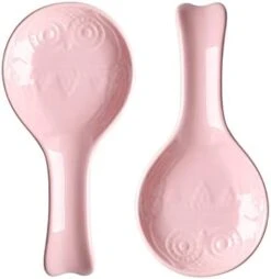 Owl Ceramic Spoon Rest Set, Large Spoon Holder For Kitchen, Drip Catcher For Ladle, Spatula, Tongs, Cooking Accessories, Set Of 2 (Pink) -Peugeot Shop 31QHA6PwElL. AC