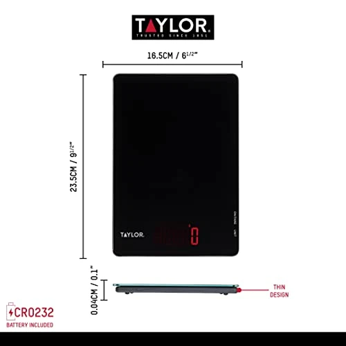 Taylor Pro Digital Ultra Thin Kitchen Food Scales, Compact Slimline Professional Standard With Tare Feature And Precision Accuracy, Black Glass, Weighs 5 Kg Capacity 3 Taylor Pro Digital Ultra Thin Kitchen Food Scales, Compact Slimline Professional Standard With Tare Feature And Precision Accuracy, Black Glass, Weighs 5 Kg Capacity - Image 3