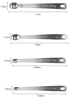Mini Stainless Steel Measuring Spoons Set - Set Of 4 Spoons: Drop-(1/64 TSP) Smidge-(1/32 TSP) Pinch-(1/16 TSP) Dash-(1/8 TSP) -Peugeot Shop 31RBgTvTNWS