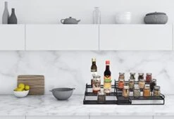 Scandvia Three Tier Spice Rack Organizer For Cabinet And Countertop - Modern Kitchen Spice Organizer With Expandable Storage - Step Spice Shelves, And Protective Railing -Peugeot Shop 31RVha8J38L