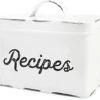 Rustic White Recipe Box; Enamel Farmhouse Recipe Holder And Organizer For 4 X 6 Inch Recipe Cards