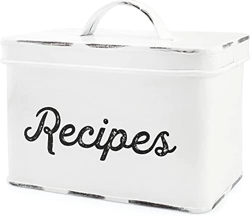 Rustic White Recipe Box; Enamel Farmhouse Recipe Holder And Organizer For 4 X 6 Inch Recipe Cards 6 Rustic White Recipe Box; Enamel Farmhouse Recipe Holder And Organizer For 4 X 6 Inch Recipe Cards - Image 6