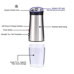 Ggels Rechargeable Electric Salt And Pepper Grinder Set, Spice Mill, Gravity Activated With White Light, Adjustable Coarseness, Stainless Steel, And Magnetic Cable & USB Port Protection -Peugeot Shop 31RuzIgZraL