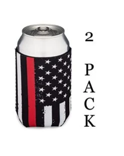Thin Red Line Collapsible Beer Can And Bottle Beverage Cooler Sleeves - 2 Pack - Standard Size 12 Oz - 3mm Thick Insulated Neoprene - Fireman Firefighter -Peugeot Shop 31S0DoVKxuL