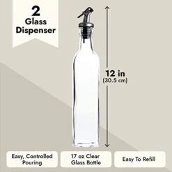 2-Pack Olive Oil And Vinegar Dispenser Set For Kitchen, Restaurant, Transparent Glass, Versatile For Use As A Syrup Dispenser, Salad Dressing Container (17oz/500ml) -Peugeot Shop 31SAKN8rK2L