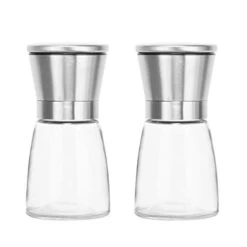 Only Fire Stainless Steel Salt And Pepper Grinder Glass Pepper Mill Pepper Shaker Adjustable Coarseness, Set Of 2