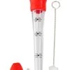 OME-X Silicone Food Baster With Interchangeable Baster Needle And Sauce Brush, Cleaning Brush Included, 11" L X 3" W X 2 ¼” H, Clear/Red