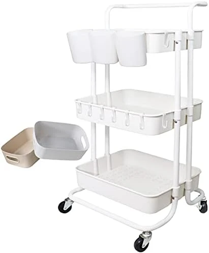 Freletry 3 Tier Utility Rolling Cart Storage Organizer Shelf Rack With 3PCS Hanging Cups + 8PCS Hooks + 2PCS Storage Box For Home Office Kitchen Bathroom Storage (Pink 3 Cup+8 Hook+2 Storage Box) 6 Freletry 3 Tier Utility Rolling Cart Storage Organizer Shelf Rack With 3PCS Hanging Cups + 8PCS Hooks + 2PCS Storage Box For Home Office Kitchen Bathroom Storage (Pink 3 Cup+8 Hook+2 Storage Box) - Image 6